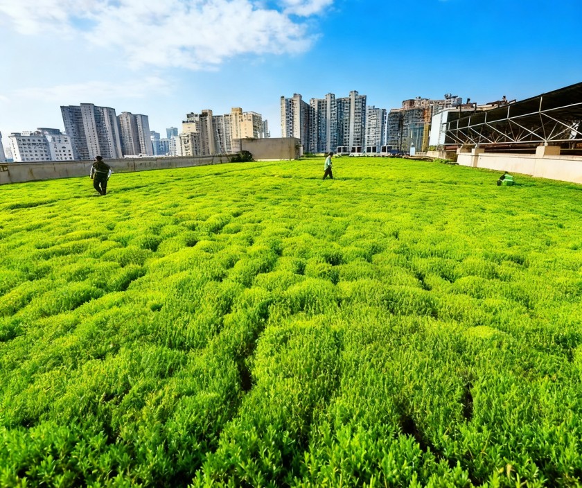 Creeping Daisy and Sedum planted in lightweight green roof cells