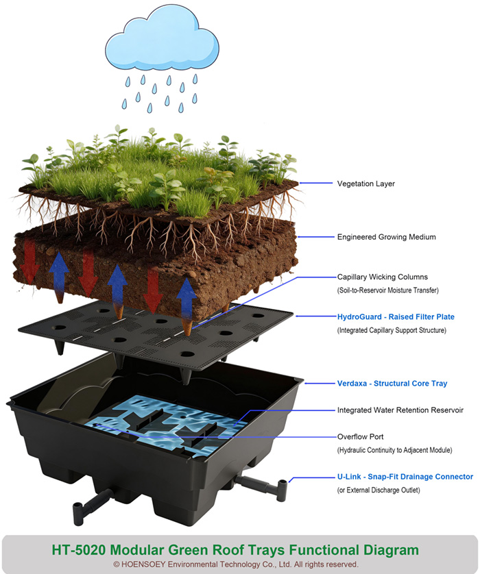 200 mm modular green roof tray structure 200 mm modular green roof tray structure for semi-intensive rooftop planting