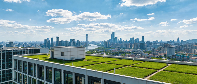 Semi-intensive rooftop garden application Semi-intensive rooftop garden application with modular green roof trays